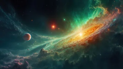 Emerald and Gold Nebula Digital Art HD Wallpaper