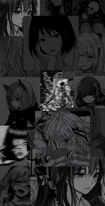Monochrome Anime Girl Photo Collage HD Phone Wallpaper