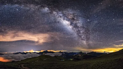 Milky Way Arching over Mountains HD Wallpaper