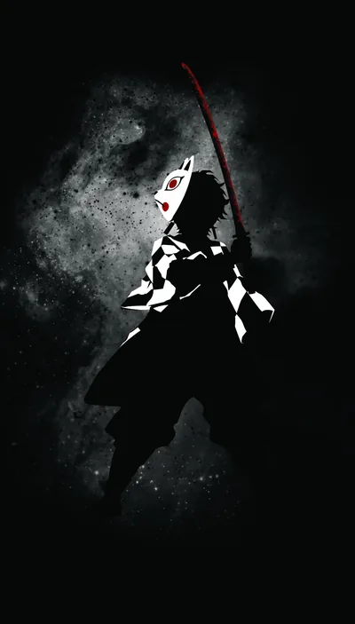 Tanjiro Silhouette with Warding Mask HD Phone Wallpaper