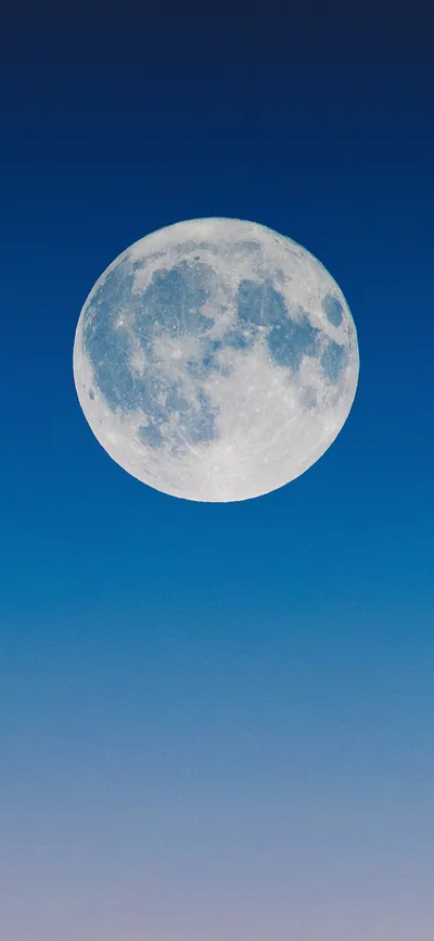 A pale full moon floats in a clean gradient of daytime blue with no clouds anywhere, leaving the entire lower half clear for widgets.
