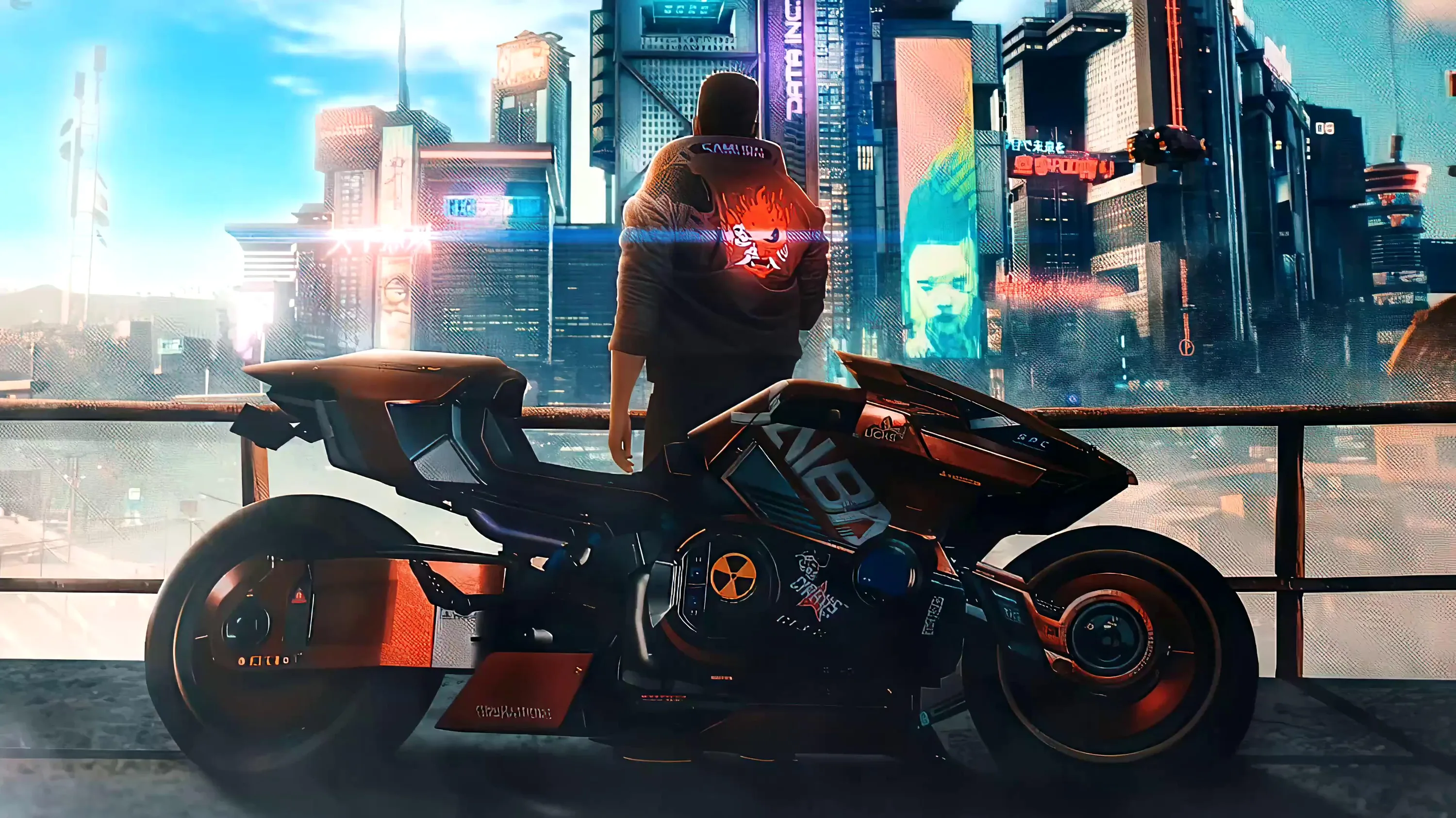Motorcycle in Cyberpunk City Live Wallpaper