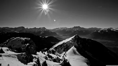 Sun Over Snowy Alps in Monochrome HD Wallpaper