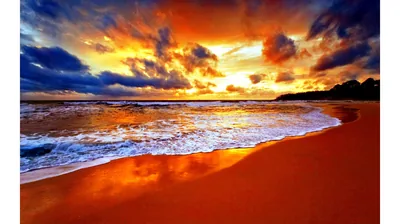 Saturated Beach Sunset in Orange and Blue HD Wallpaper
