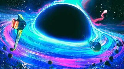Black Hole with Neon Accretion Disc HD Wallpaper