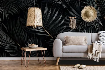 Palm Leaf Wall Mural, Black Wallpaper