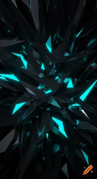 Abstract geometric pattern with sharp dark shards and glowing teal light on Craiyon