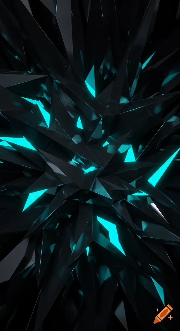 Abstract geometric pattern with sharp dark shards and glowing teal light on Craiyon