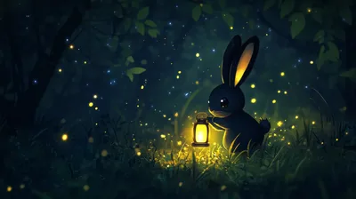 4k HD Wallpaper Cute Black Wallpaper with Kawaii Bunny