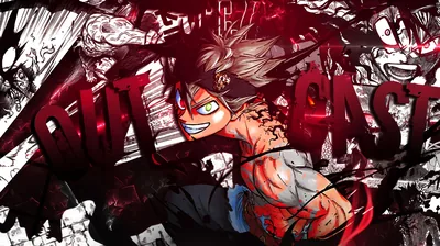 Asta Grinning Over Red Manga Panels HD Wallpaper