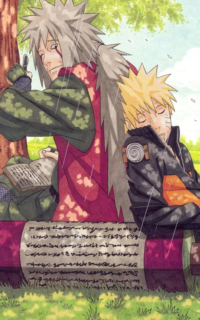 Jiraiya and Naruto Under a Tree HD Phone Wallpaper