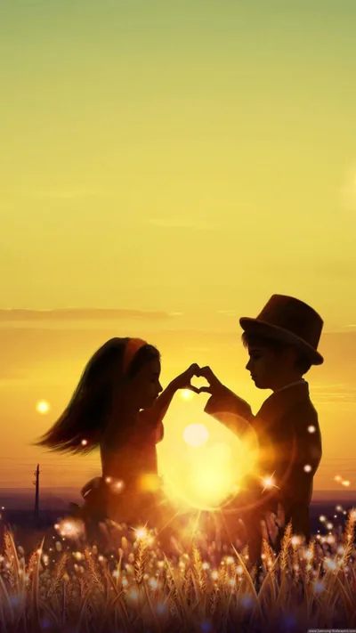 Children Making a Heart at Sunset HD Phone Wallpaper