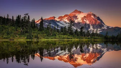 Pink Summit Reflected in a Calm Lake HD Wallpaper