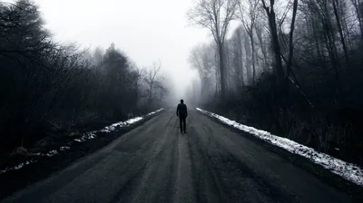 wallpaper silhouette, alone, sad, road, black and white tablet, lapto