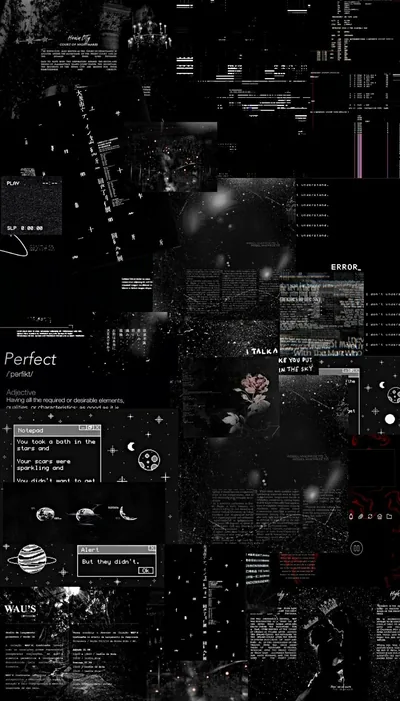 Glitch Text Collage in Charcoal HD Phone Wallpaper