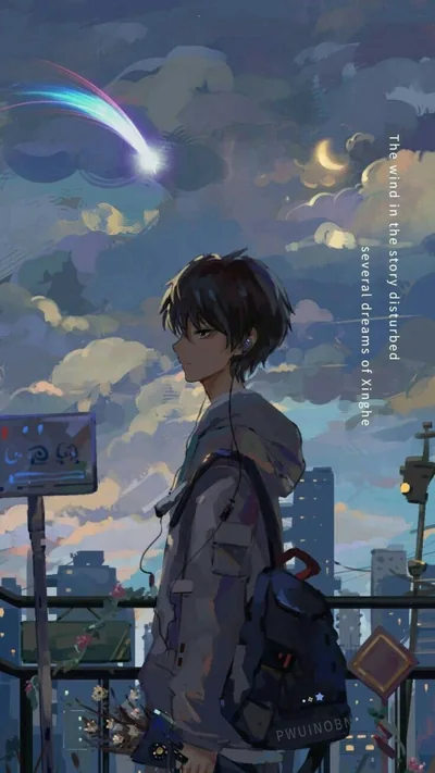 Anime Boy Watching a Comet HD Phone Wallpaper