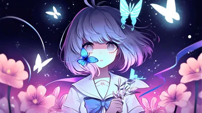 Sailor Uniform Girl with Glowing Butterflies HD Wallpaper