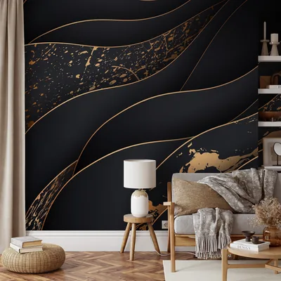 Abstract Three Dimensional Paper Effect Dark Wallpaper, Opulent Wavy Design Peel & Stic