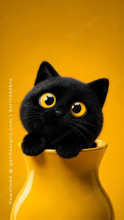 Kitten Peeking Out of a Yellow Cup HD Phone Wallpaper