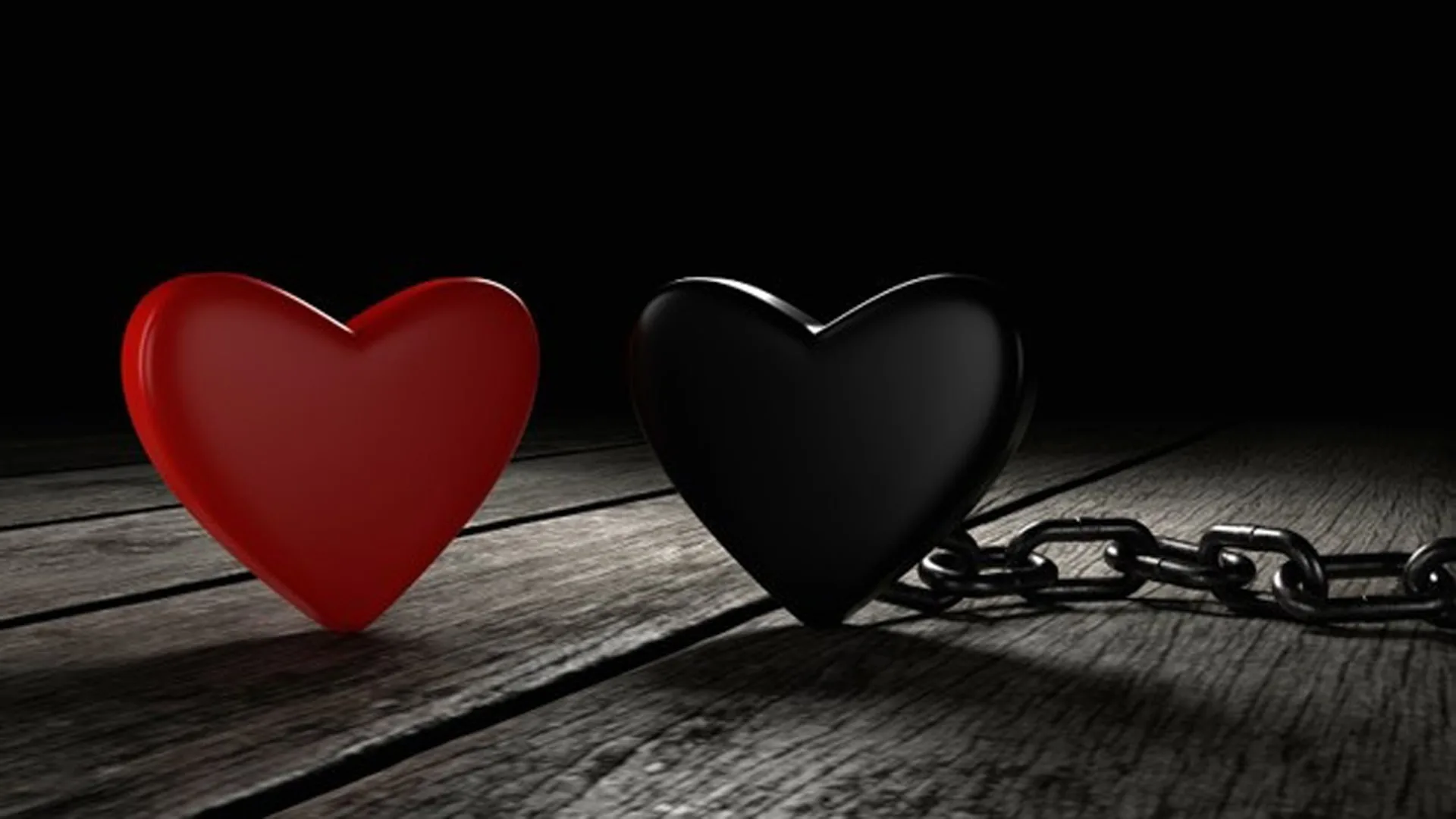 Red Black Heart Shapes On Wood Table HD Heart Wallpapers