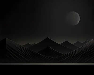 Minimalist Black Mountains Under a Faded Moon HD Wallpaper
