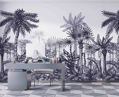 3D Tropical Trees Black Wallpaper Wall Mural Peel and Stick Wallpaper