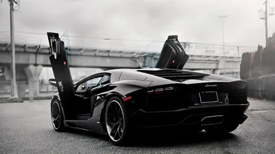 Scissor Doors Open on a Black Roadster HD Wallpaper