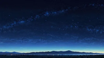 Distant Hills Under a Blue Night Sky HD Wallpaper