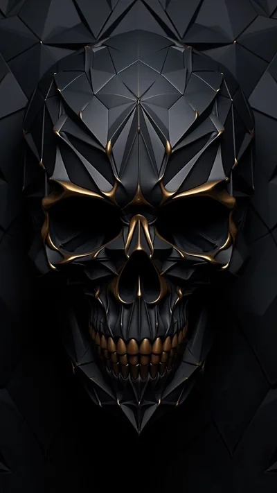 Low Poly Black Skull With Gold Edges HD Phone Wallpaper