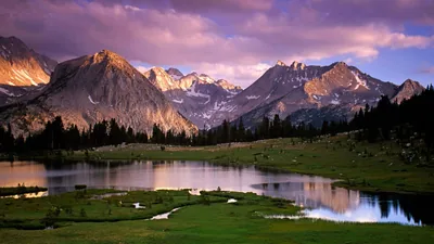Mountain Meadow at Purple Dusk HD Wallpaper