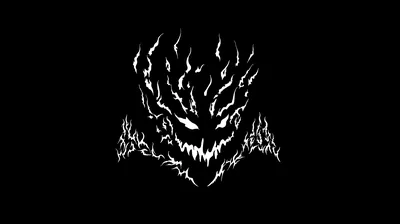 Grinning Demon Face in White on Black HD Wallpaper