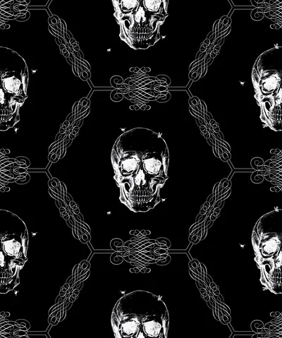 Skull and Scrollwork Repeat on Black HD Phone Wallpaper