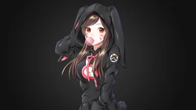 Anime Girl in a Black Bunny Hoodie HD Wallpaper