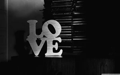 Wooden LOVE Sign in Black and White HD Wallpaper