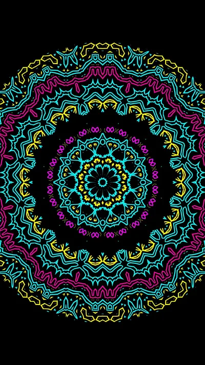 Neon Mandala Pattern on Black HD Phone Wallpaper