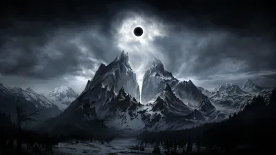 Solar Eclipse Over Snow Covered Mountains HD Wallpaper