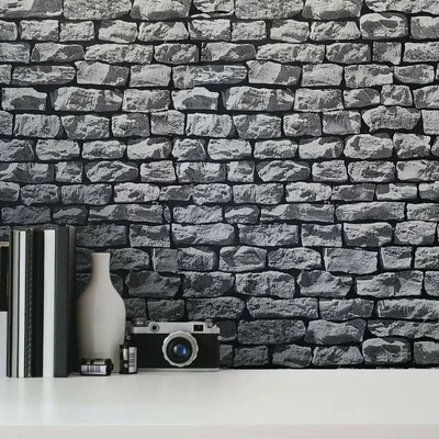 Charcoal Gray Black Modern Wallpaper Rolls 3D Textured Brick Stone Wallcoverings