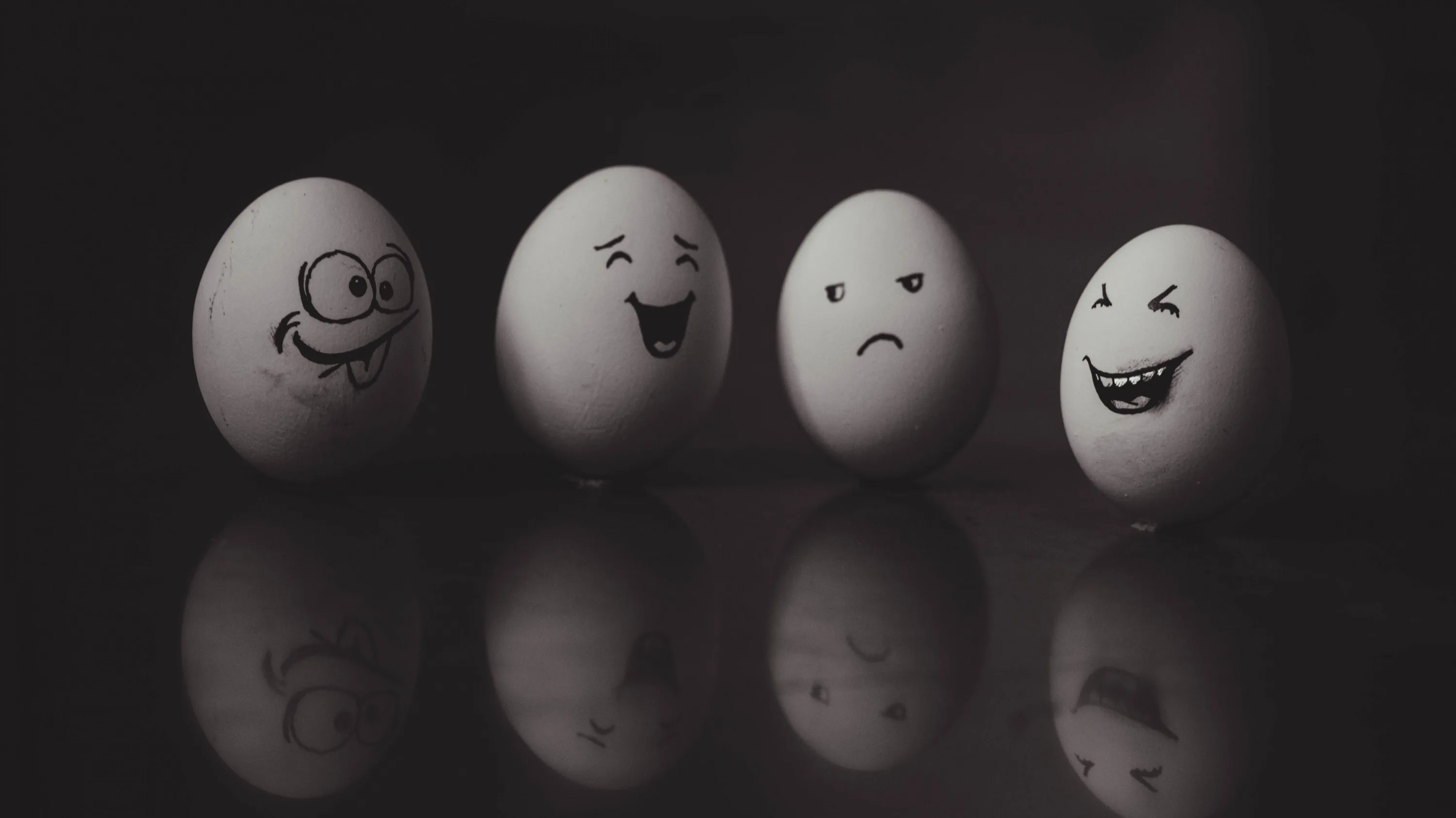 Funny Face Expressions Eggs Reflection On Floor Black Background HD Funny Background