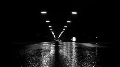 Wet Road Under Tunnel Lights at Night HD Wallpaper