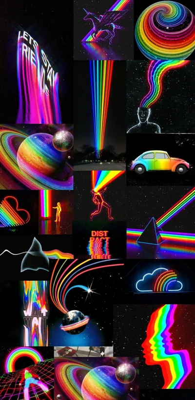 Retro Rainbow Collage on Black HD Phone Wallpaper