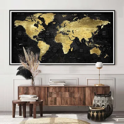 Luxury Black World Map Wall Art