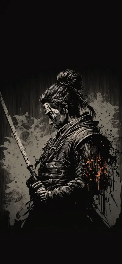 Samurai with Sword in Dark Ink HD Phone Wallpaper