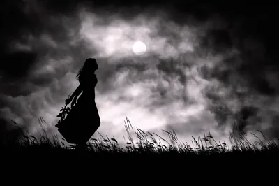 Wallpaper girl, night, the moon, silhouette, my loneliness for mobile and desktop, sect
