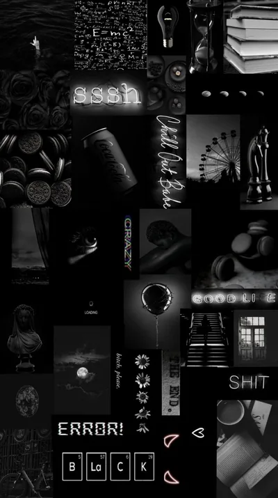Black Objects Moodboard Collage HD Phone Wallpaper