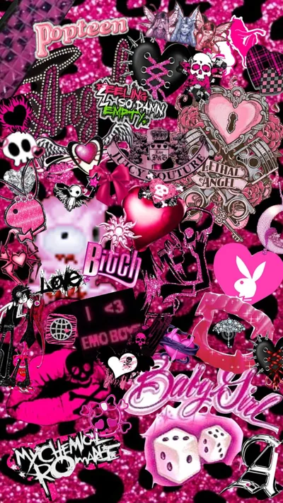 Tacky Black and Pink Y2K 2010s Wallpaper