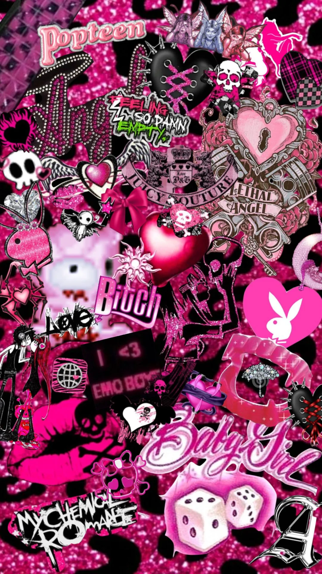 Tacky black and pink y2k 2010s wallpaper