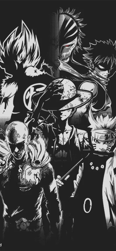 Shonen Heroes in White Lineart HD Phone Wallpaper