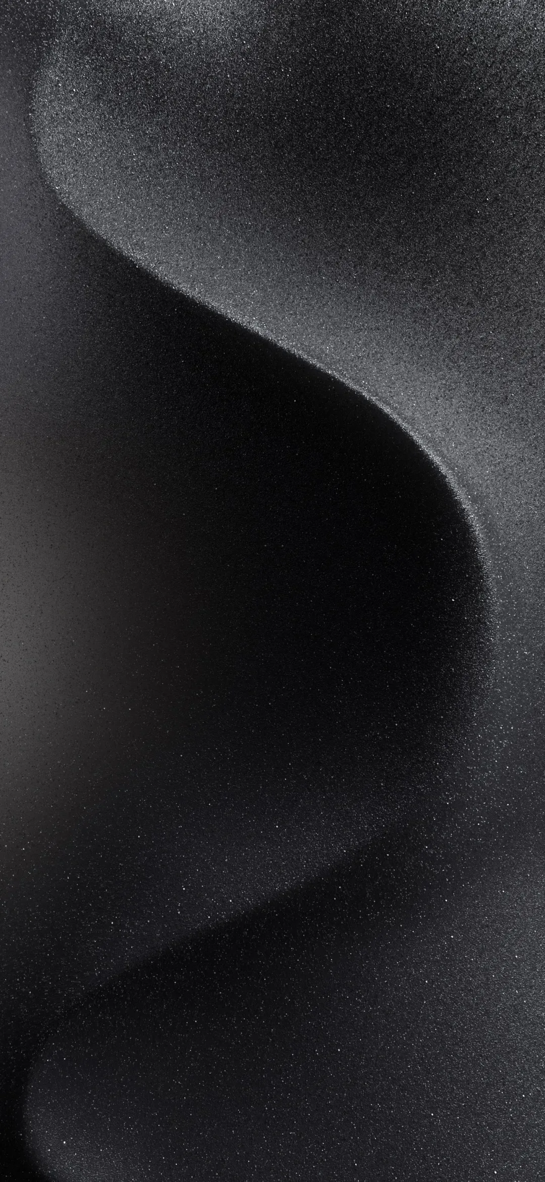 A slow S-curve of grey passes through a heavily grained charcoal field, its edges soft enough to read as fabric rather than a hard shape.