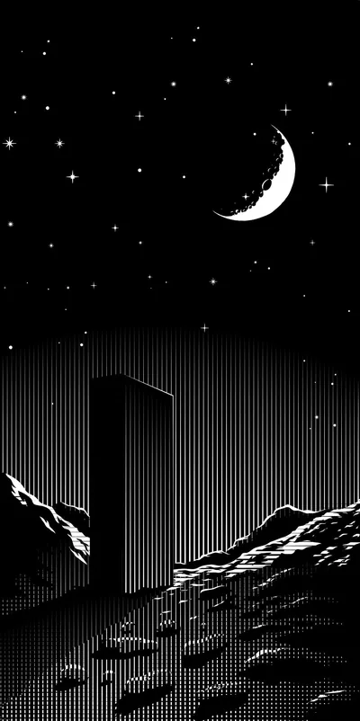 Monolith Under a Crescent Moon HD Phone Wallpaper