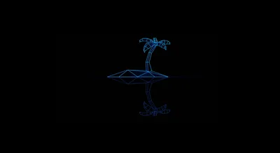 Blue Wireframe Palm Island on Black HD Wallpaper